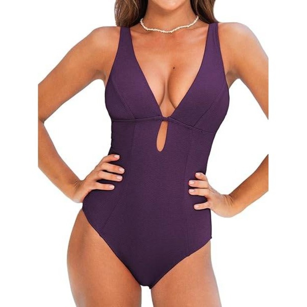 Cupshe Womens One Piece Swimsuit Purple Textured Keyhole Cutout Back Size M NWT